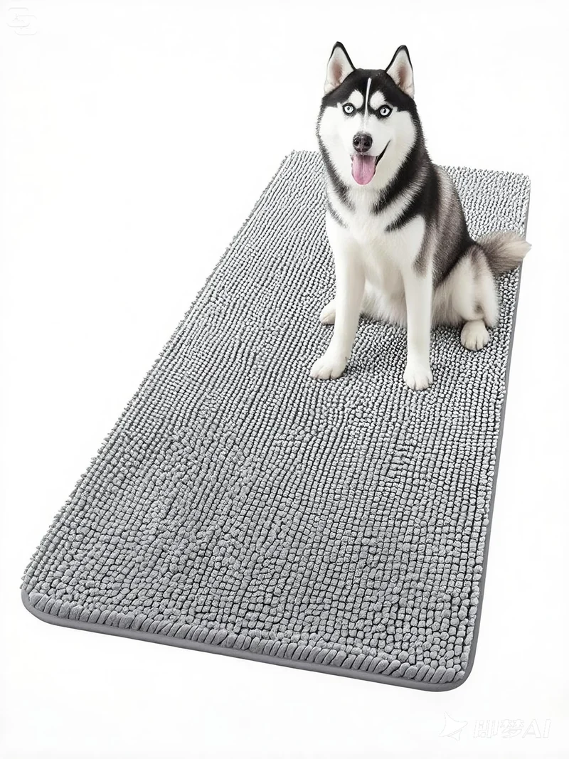 ChgLiPets Tapis de porte chien 63 x 31 pouces – Chenille ultra-fine, lavable et antidérapant gris