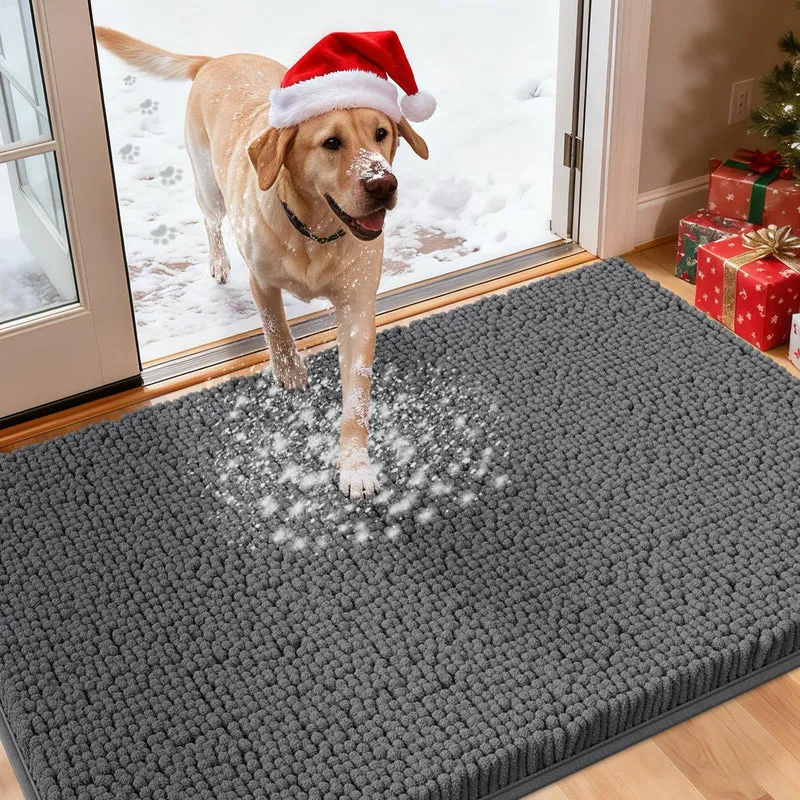 IM HOME Tapis Extra Large pour Chiens – Chenille Absorbante et Antidérapante Gris 60x36