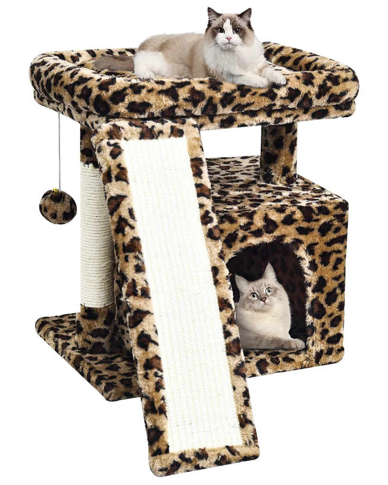 SIYIPURR Petit arbre à chat imprimé leopard – Tour compacte avec griffoir et cabane