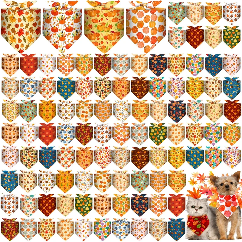 Amylove – Lot de 120 bandanas triangle pour chien et chat – motifs Saint‑Patrick et automne