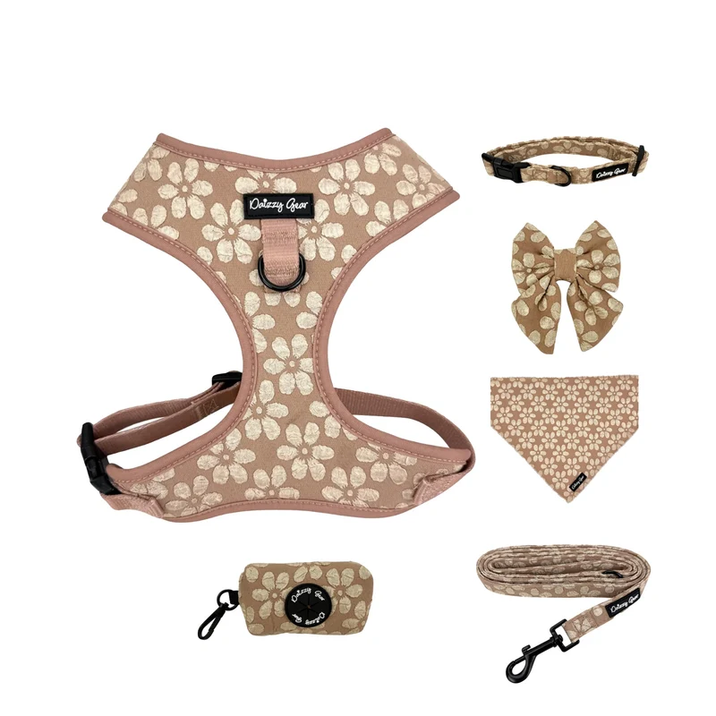 Ensemble Harnais et Laisse Chien Grand – Cocoa Bloom Jacquard | Daizzy Gear