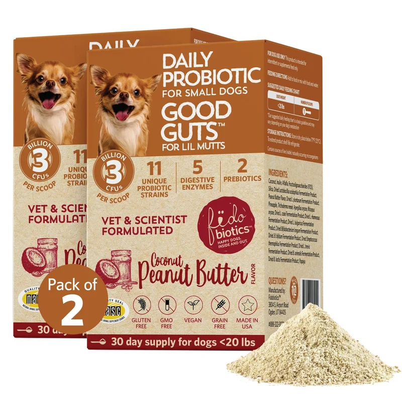 Fidobiotics Good Guts pour Lil Mutts — Probiotiques pour chiens, 11 souches, 5 enzymes, pack de 2