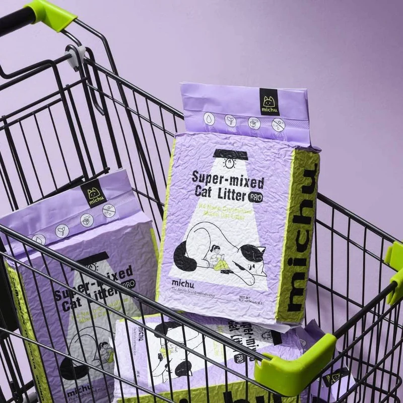 Michu Litière mixte au tofu pour chats – lourde et compatible avec l'évacuation, lot de 2 paquets Original