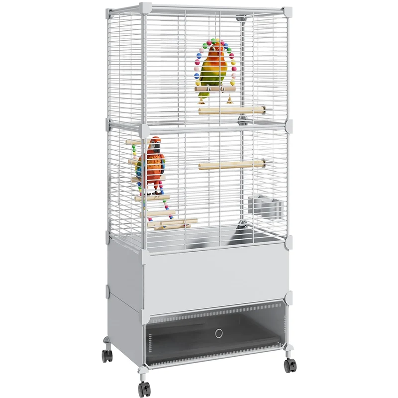 Cage à oiseaux SNAAT – Cage pour perruche suspendue, fenêtre coulissante, maille dense, bac amovible et roues