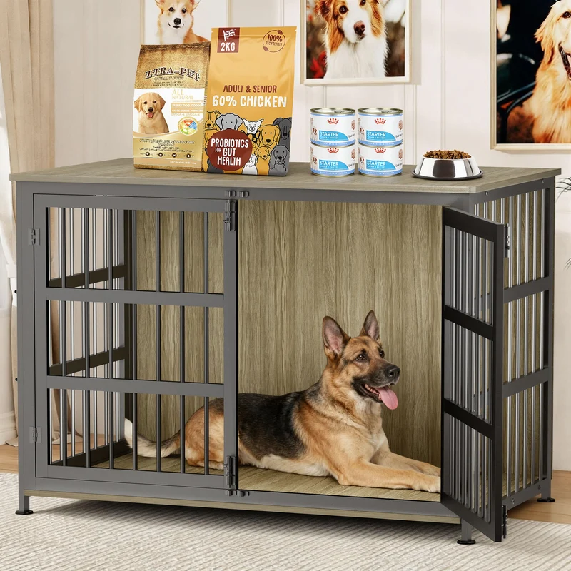 CABZOON Cage-Chien 46 Pouces Meuble – Cage pour Grand Chien, Table d’appoint et Portes Doubles