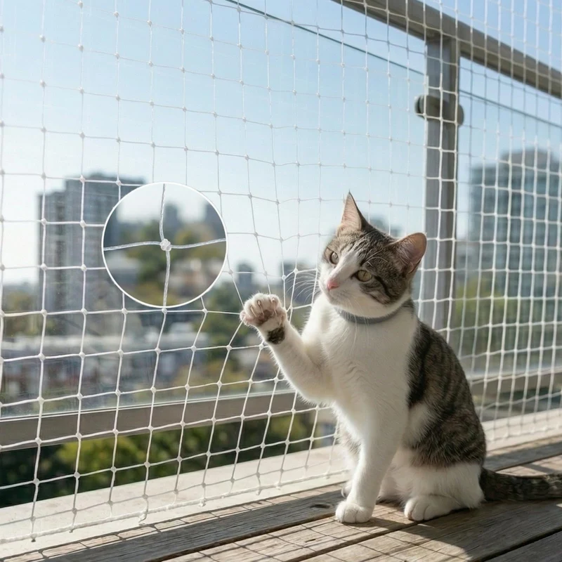 Fluxionova Filet Chat Balcon Transparent – Filet de sécurité en nylon pour Balcon, Fenêtre et Patio (Blanc)
