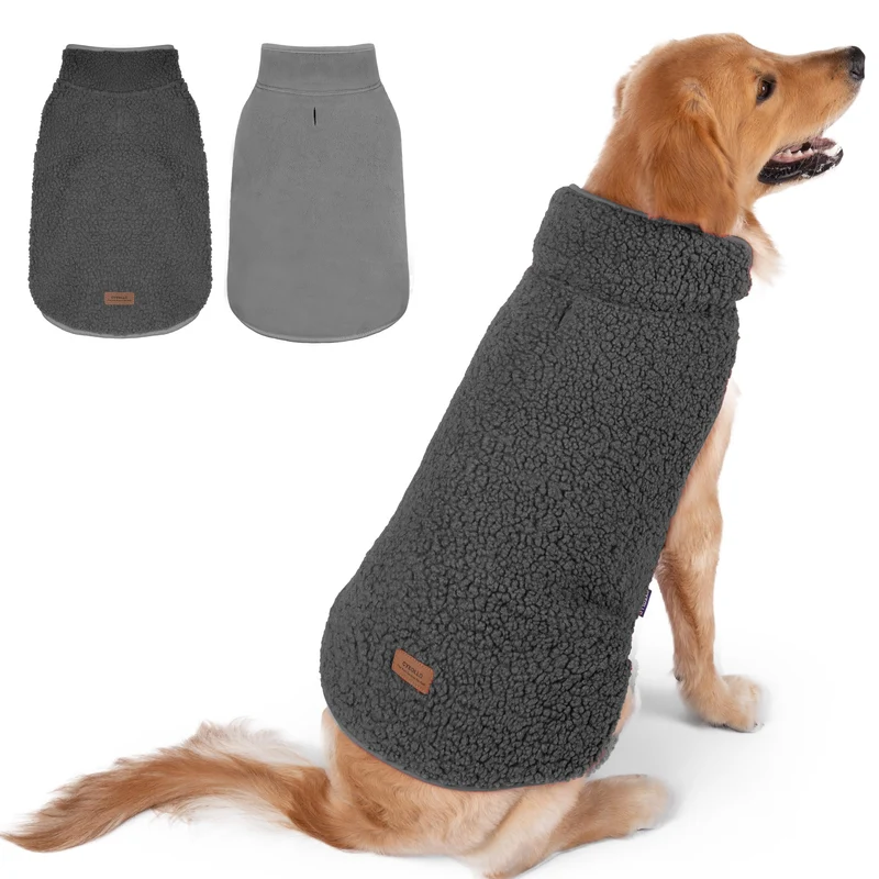 cyeollo Manteau Chien 3XL – Sherpa Réversible avec Laisse, Gris Foncé