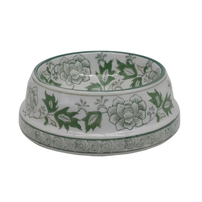 Aimusego Bol pour Chien en Céramique Vert et Blanc 9 pouces – Chinoiserie Peint à la Main, 25 oz