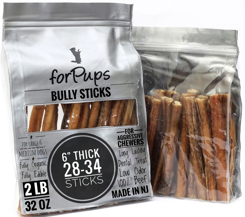 forPups Bâtonnets Bully Épais 6 po (2 lb) – Pour Grands et Moyens Chiens, Mâcheurs Agressifs, Boeuf Naturel & Digestible