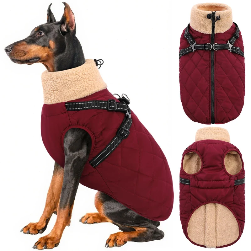 Queenmore Manteau pour Chien 3XL — Manteau Hivernal Imperméable avec Harnais Intégré