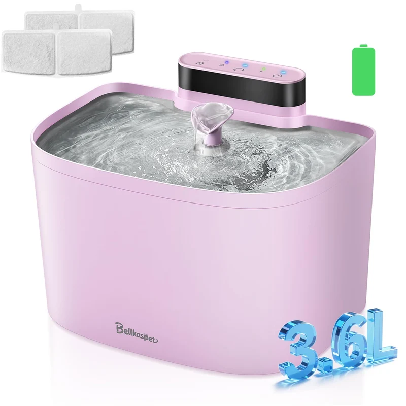 BELLKASPET Fontaine d'eau pour chat sans fil — 3,6 L, Batterie 10000 mAh et filtration multi-étages