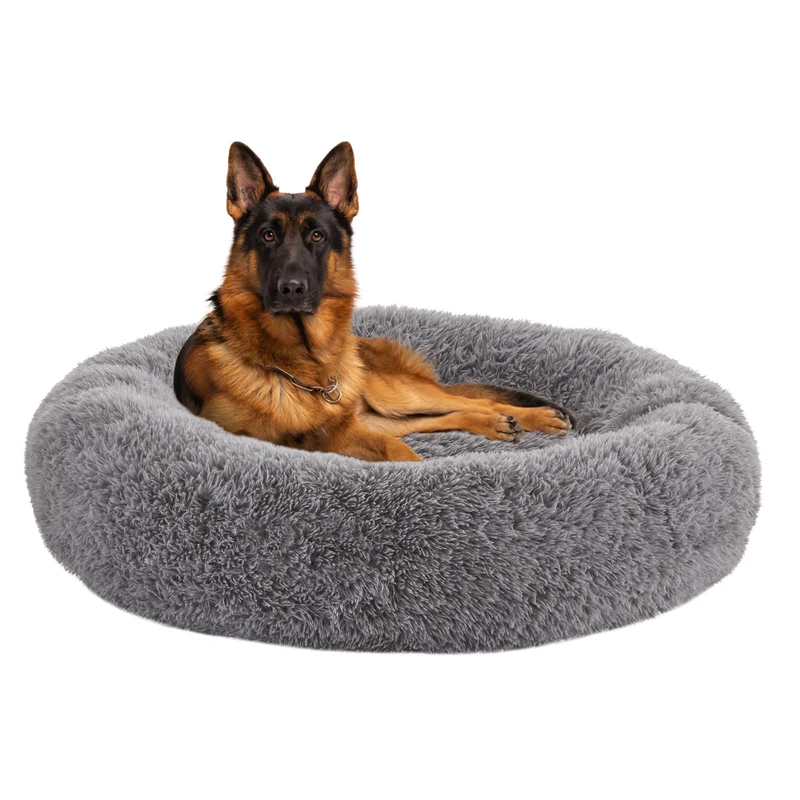 URGVANZ PET Lit Chien Calmant en Donut – Anti-Anxiété, Peluche Douce, Lavable, Tailles Variées