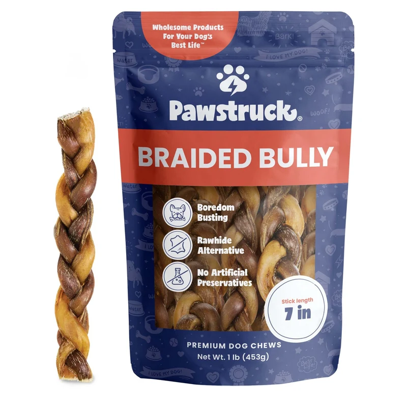 Pawstruck Bâtons Bully Tressés 7-po Pour Chiens – Sans Cuir Brut, Odeur Faible, Ingrédient Unique, 450 g