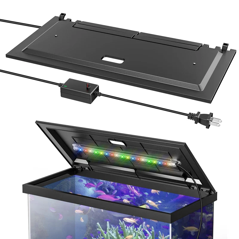 Blosail Capot LED pour Aquarium 24 pouces – Éclairage Coloré Réglable et Ampoules Remplaçables, Noir