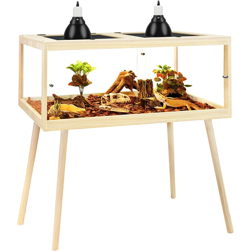 PROLEE Terrarium dragon barbu 81 gallons avec socle en bois – Terrarium reptile en chêne, 122 × 51 × 51 cm