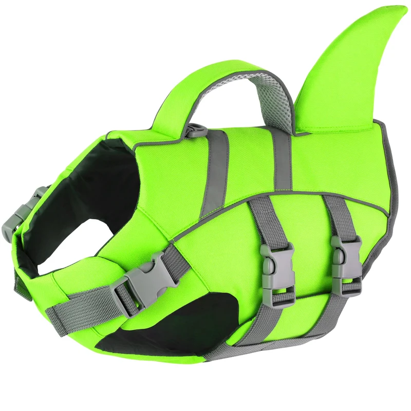 Dogcheer Veste de Sauvetage pour Chien Shark Fin — Harnais Ajustable, Flottation, Réfléchissante Vert XL