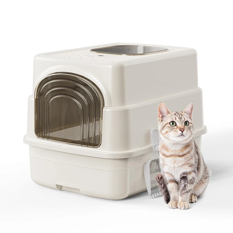 KOLA PANDA Basics – Boîte à Litière pour Chat avec Couvercle, Enceinte et Nettoyage Facile (Beige)