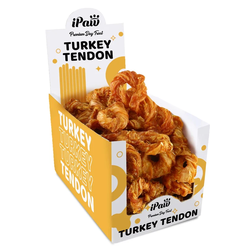 iPaw Tendons de Dinde pour Chiens – Lot de 20, 100% Dinde et Matières Premières des États‑Unis, Hypoallergénique, Friandise Naturelle Alternative au Cuir Brut, Corde Taille Moyenne