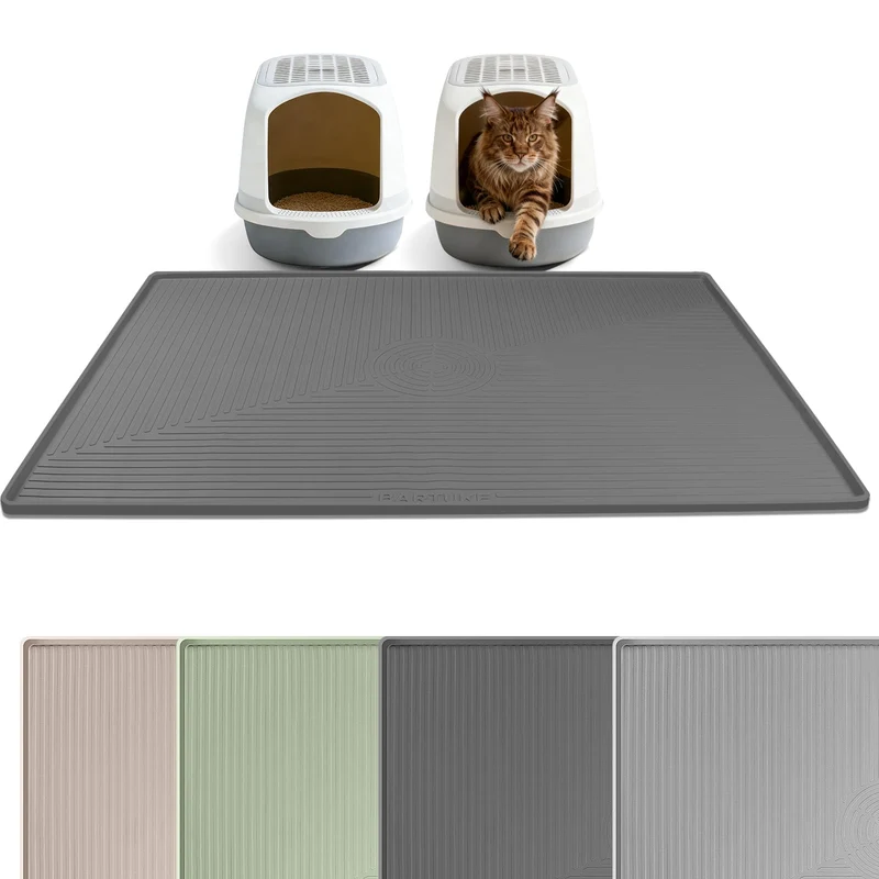 Bartuke Tapis Litière pour Chat en Silicone – Extra Large 50 x 36 po, Gris Foncé, Anti-Fuite et Non-Glissant