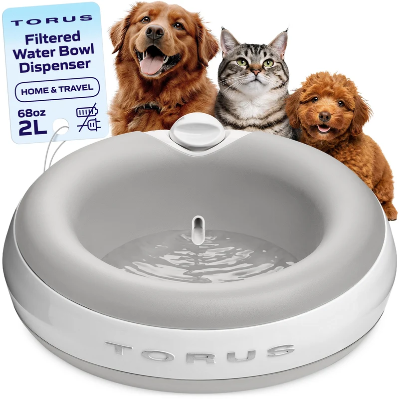 Distributeur d'Eau Portable Torus Pet – 2 L, Version Améliorée 2026, Sans Bruit, Sans Déversement
