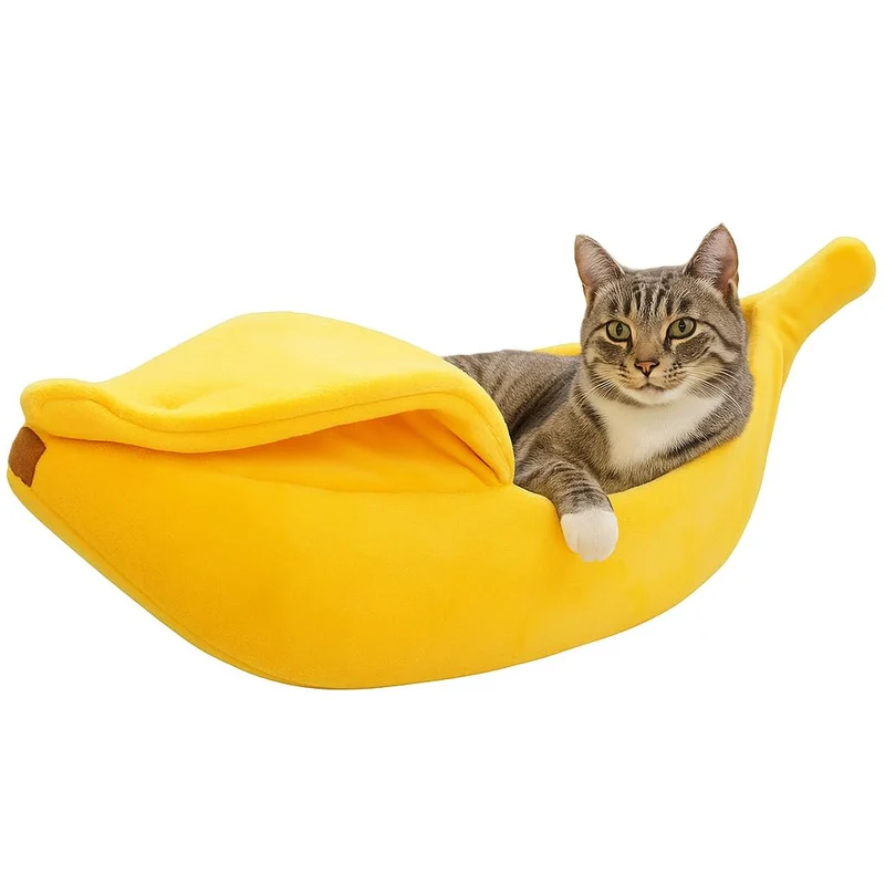 DSDESHU Banane-Cabane pour Chats et Petits Chiens – Panier Peluche Jaune