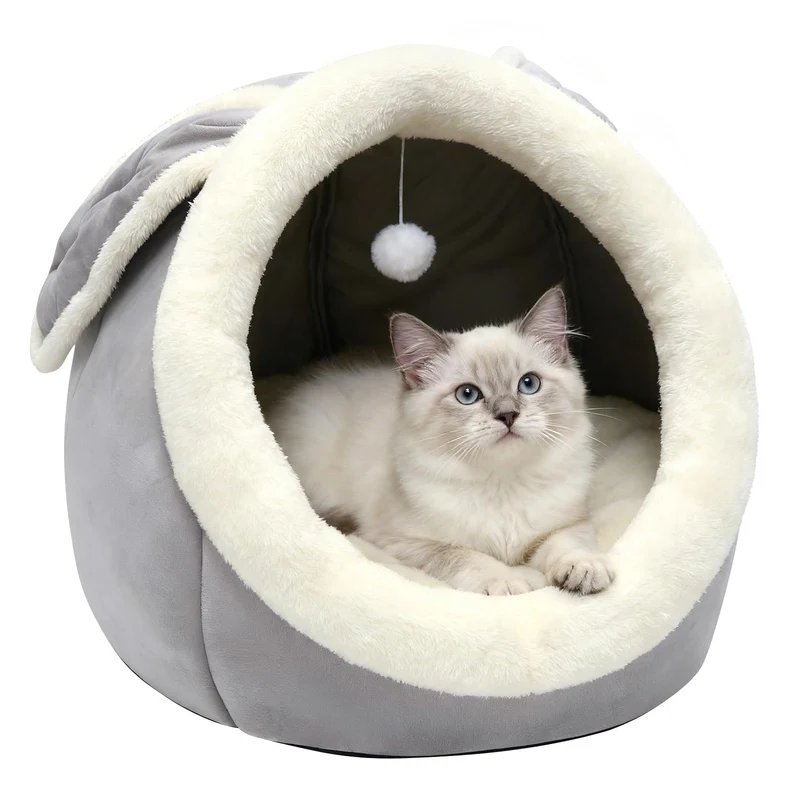 Lcybem Grotte Chat Lapin – Couchage Caverne Douillet avec Jouet Suspendu