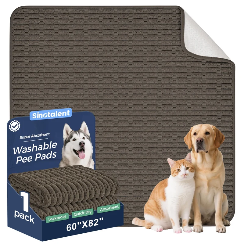 Sinotalent Tapis Lavables pour Chiens — Couches réutilisables anti-fuite et antidérapantes, 60 x 82 pouces (Lot de 1), couleur Café