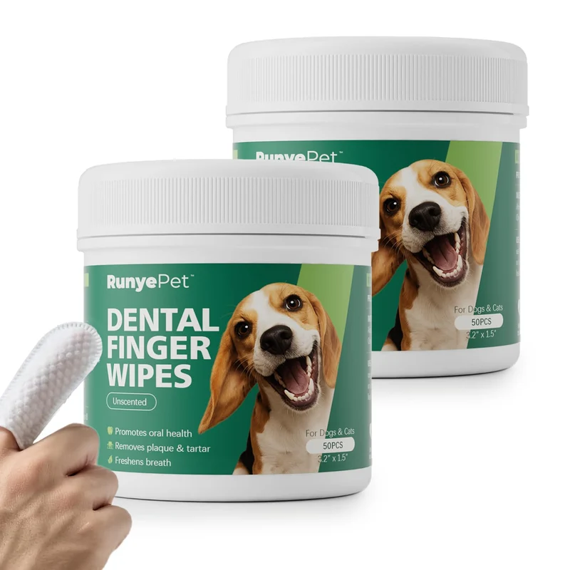 RunyePet Lingettes Dentaires pour Chiens et Chats — Doigt Brossage Sans Rinçage, Lot de 100