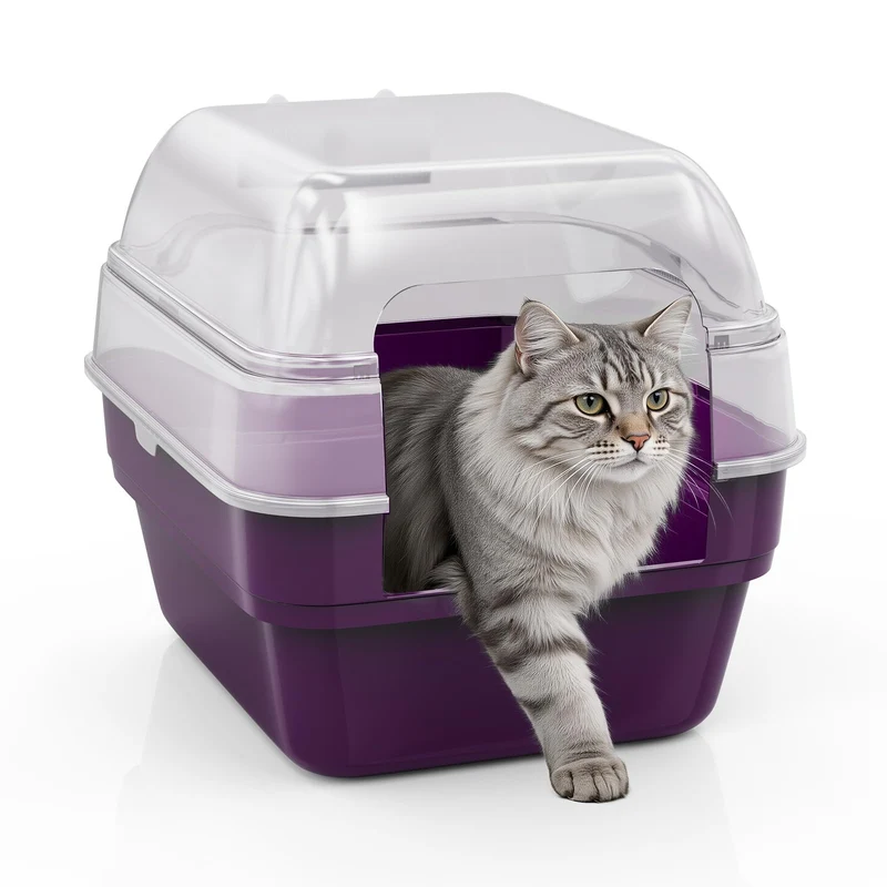 Simple Deluxe — Boîte à litière pour chat XXL, couvercle transparent et ouverture avant, facile à nettoyer