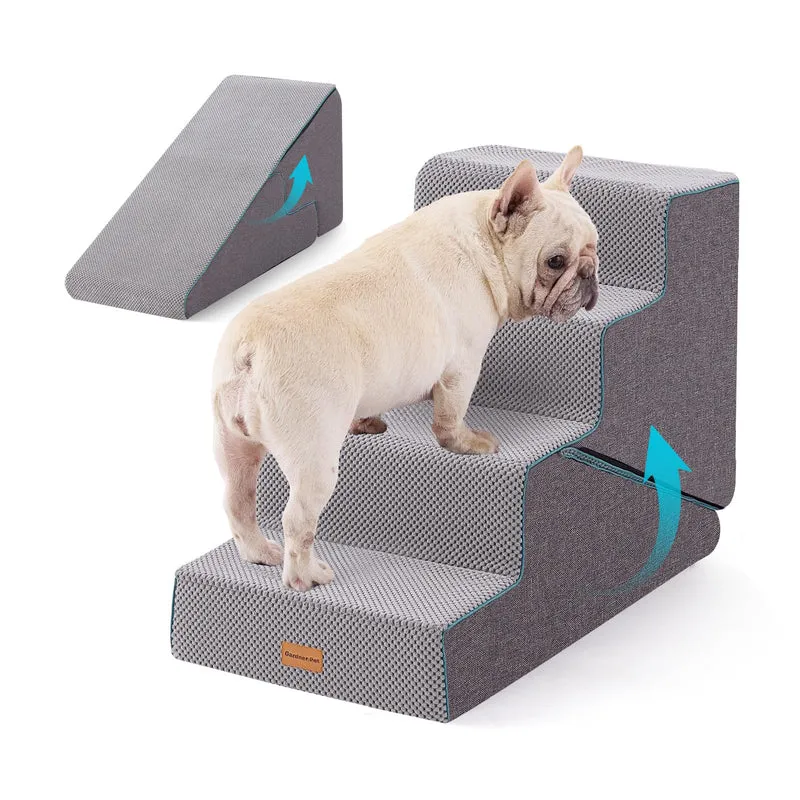 Gardner Pet Escalier Chien 4 Étapes et Rampe 2 en 1 – Hauteur 18,5 pouces, Gris