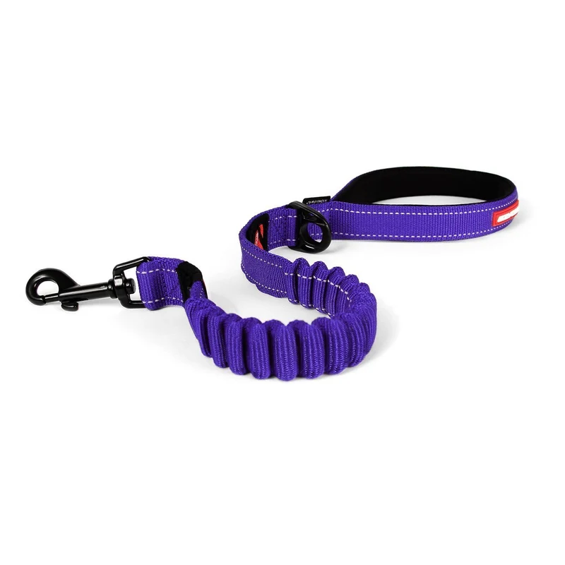 EzyDog Zero Shock Laisse pour Chien — Absorbeur de Choc Bungee, Double Poignée, Réfléchissante (25 pouces) - Violet