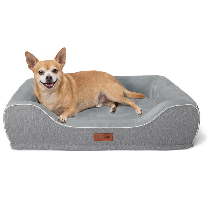Lit orthopédique hushbone pour petit chien — Mousse mémoire froide et housse imperméable amovible, 24x18x6, gris