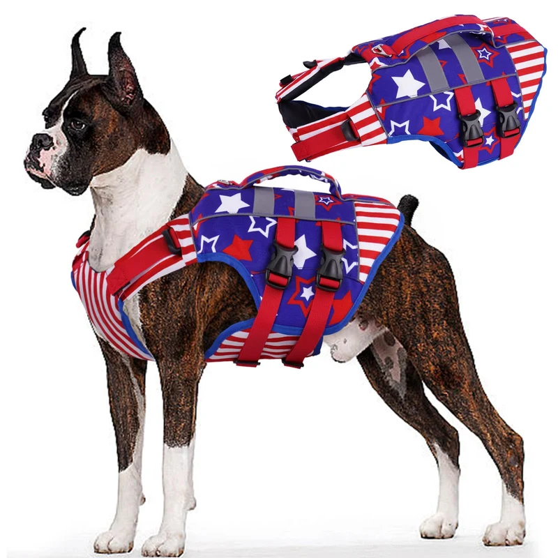 Kuoser XXL Gilet de Vie pour Chien – Veste de Natation Flottante Large avec Poignee et Bandes Reflechissantes