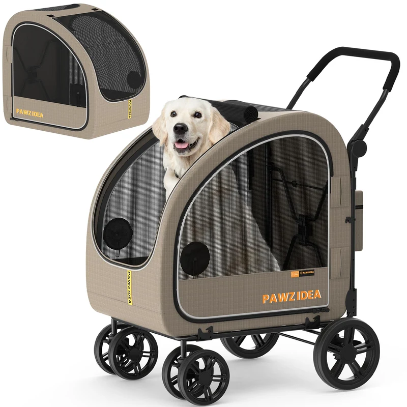 PAWZIDEA Poussette Chien 3-en-1 – jusqu’à 100 lb, Caisse détachable, Tout-terrain, 2 chiens moyens