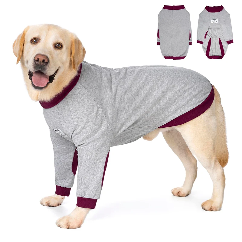 Yeapeeto Combinaison de Récupération pour Chien — Protection des Coudes, Anti-Léchage, Taille 7XL (Gris-Rouge)