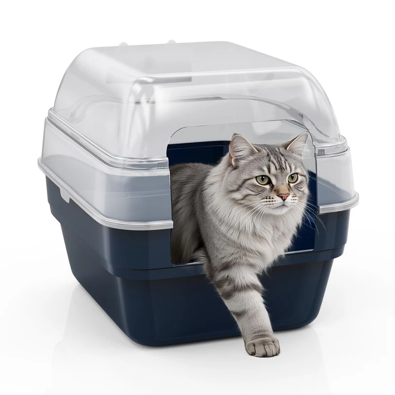 Simple Deluxe — Grande boîte à litière pour chat avec couvercle transparent et déodorisation intelligente (21,6 po × 17,8 po × 17,3 po)