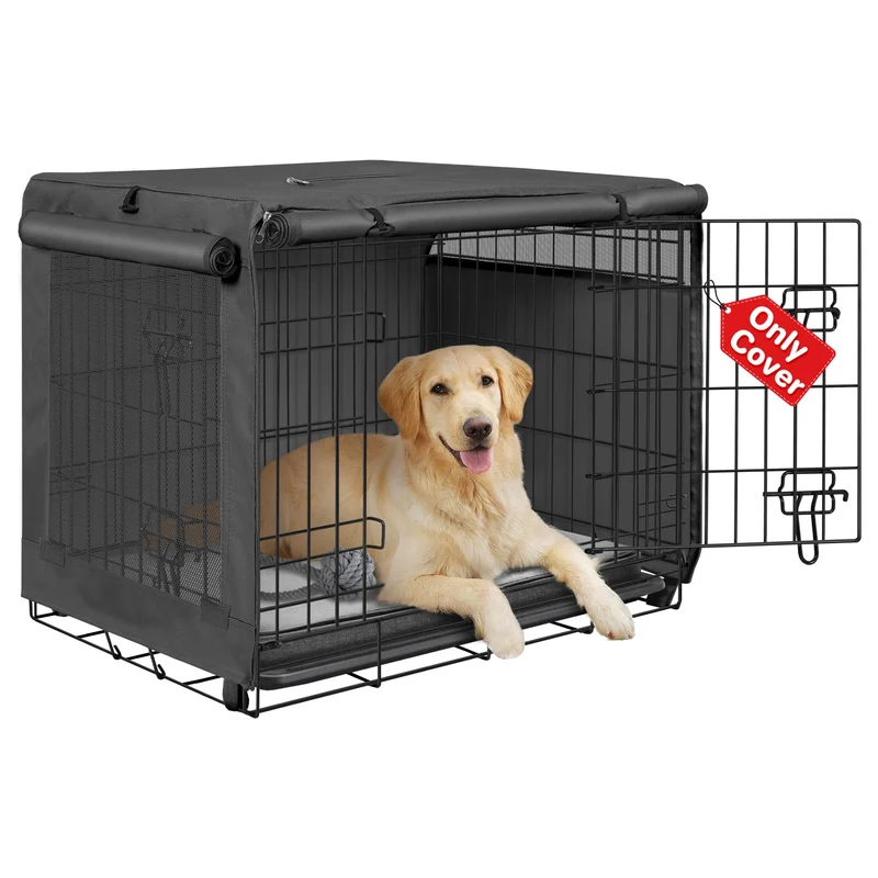 Seiyierr Capot pour Cage Chien 42 Pouces – Double Porte, Polyester 600D, Lavable en Machine, Noir