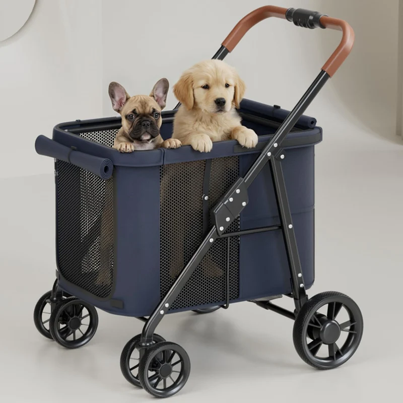NUGUTIC Poussette pour Chien - Grand & Moyen jusqu'à 80 lbs | Tout-Terrain | Bleu Marine