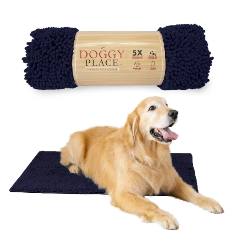 My Doggy Place Tapis Boue Chien 36x26 Bleu Marine – Absorption Supérieure, Anti-Dérapant, Lavable