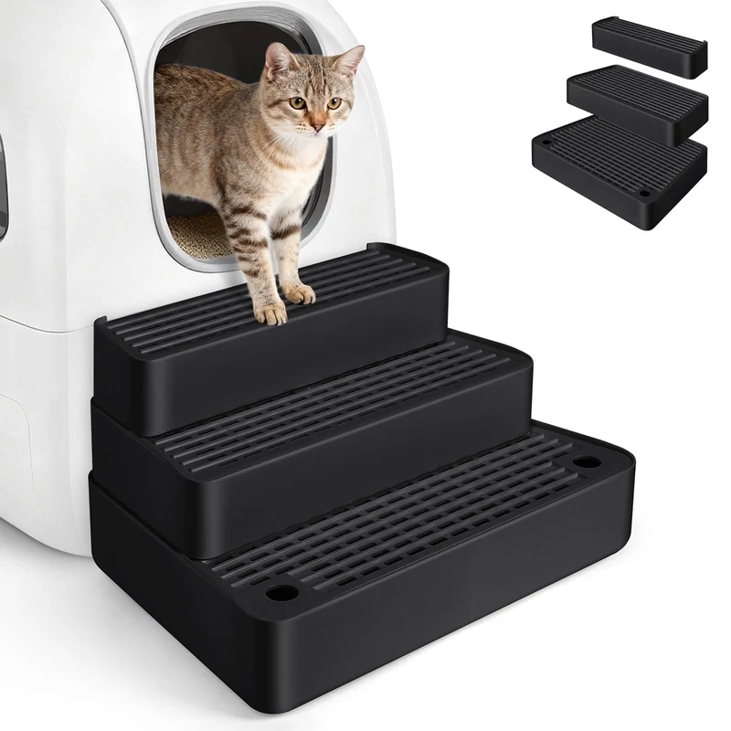 Bartuke Escabeau Litière 3 Étapes – Rampe Ajustable avec Filtre (Noir)