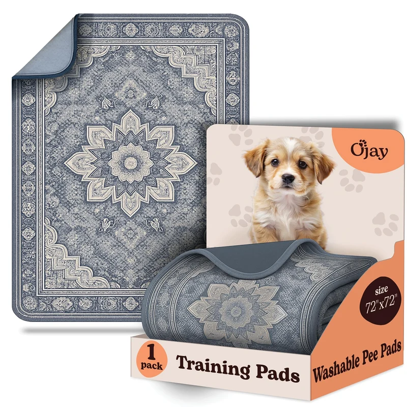Tapis Pipi Lavable 72x72 O'JAY - Gris Floral (1 lot)