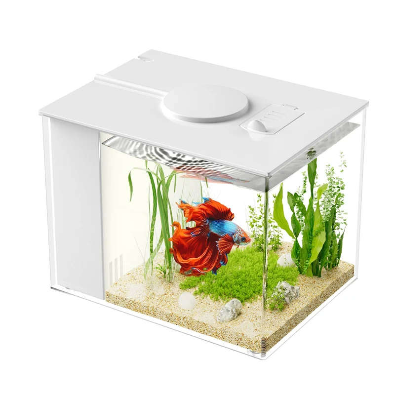 Vehipa Nano Aquarium 3,7 L – Bac à Bettas en Acrylique avec Filtre Silencieux et LED, Blanc