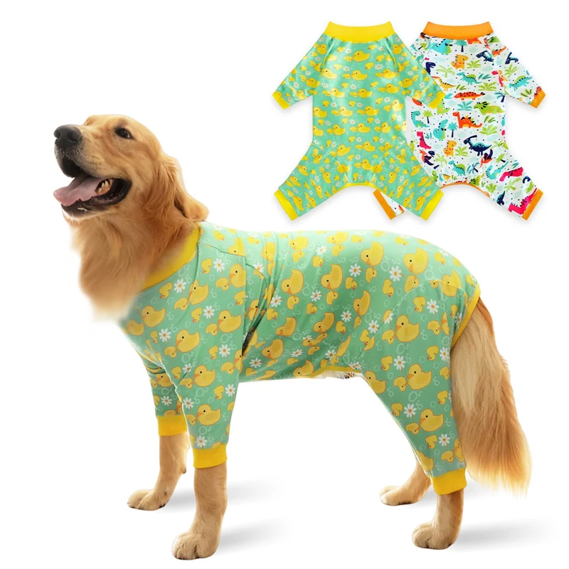 PAPIAMEN Pyjama Chien Canard Jaune — Velours Léger pour Grands Chiens, Onesie Elastique