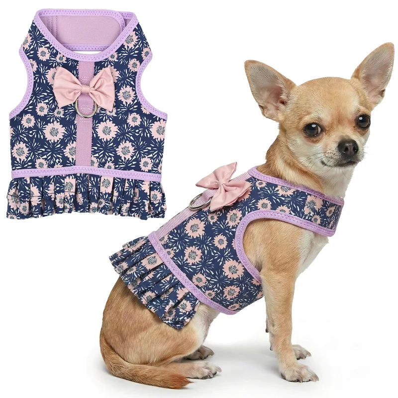 Harnais Robe Florale Parisian Pet – Maille Respirante, Pas de Traction, Anneau en D