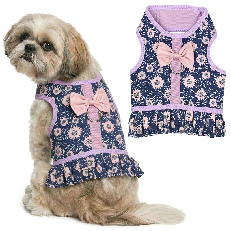 Parisian Pet Harnais-Robe Florale pour Chien — Respirant, Sans Tirage, Anneau Laisse, Tissu Mesh 100%
