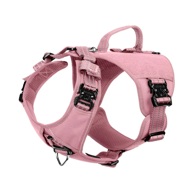 ICEFANG GN8 Harnais Chien Petit Rose S – Boucles Métalliques, Évite les Tirages, Bandes Réfléchissantes, Attache Avant