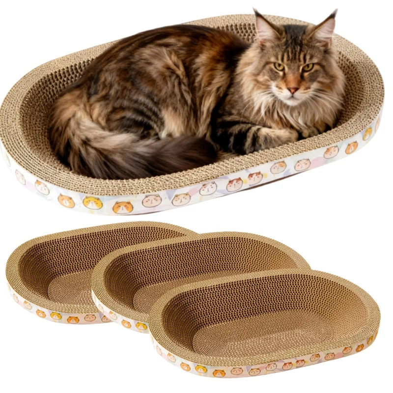 Spindro 3 Pack Grattoir Chat Grand Carton — Nid Ovale et Banc de Griffage