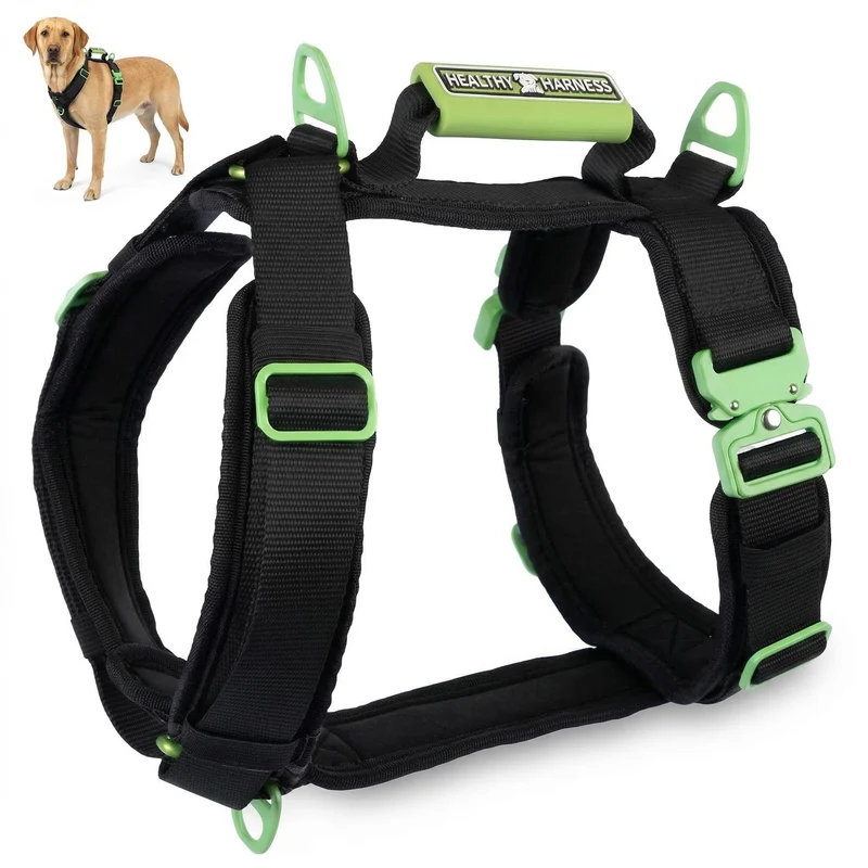 Harnais pour chien Healthy Harness Ultimate Urban – Ultra résistant, anti-étranglement, 3 points d’attache, Noir, Taille L