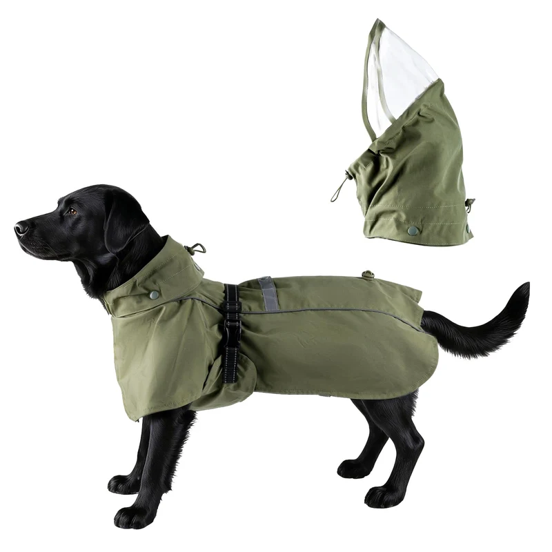 RYNVALE STUDIO Gilet Pluie pour Chien — Imperméable Léger, Capuche Démontable, Bandes Réfléchissantes, Tailles S à 4XL, Vert