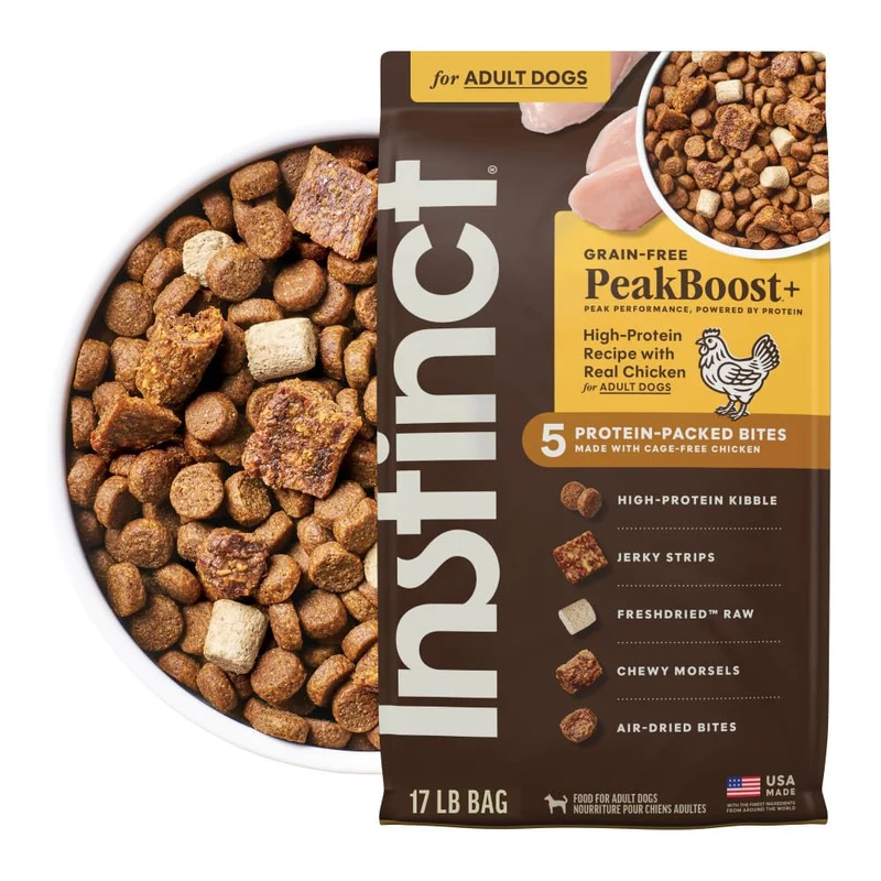 Instinct PeakBoost – Croquettes pour chien sans céréales, 5 morceaux proteines au poulet, sac de 7,7 kg
